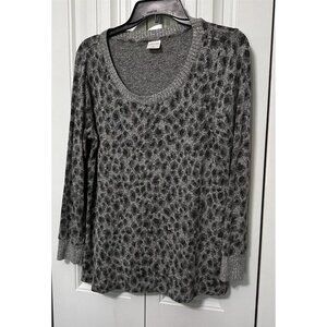 Soma Top Sweatshirt Sweater Loungewear Leopard Print Scoop Neck Medium Gray